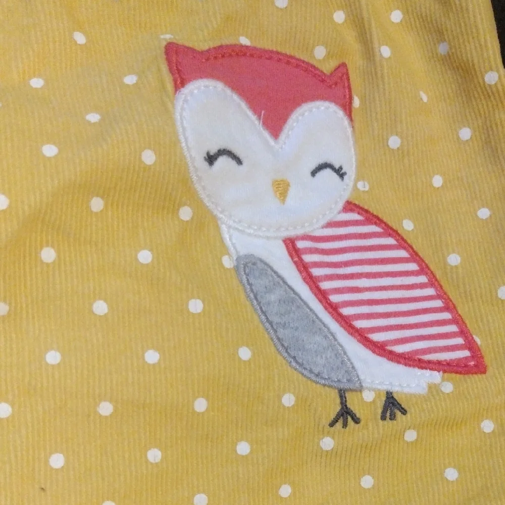 Yellow Polka Dot Cordoroy Dress with Owl Design - Picture 3 of 6
